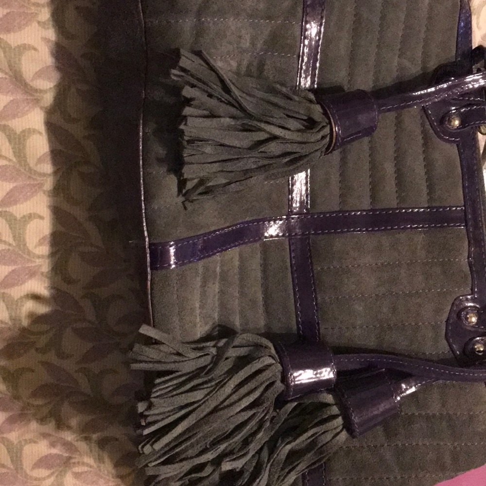 Suede purse with purple trim